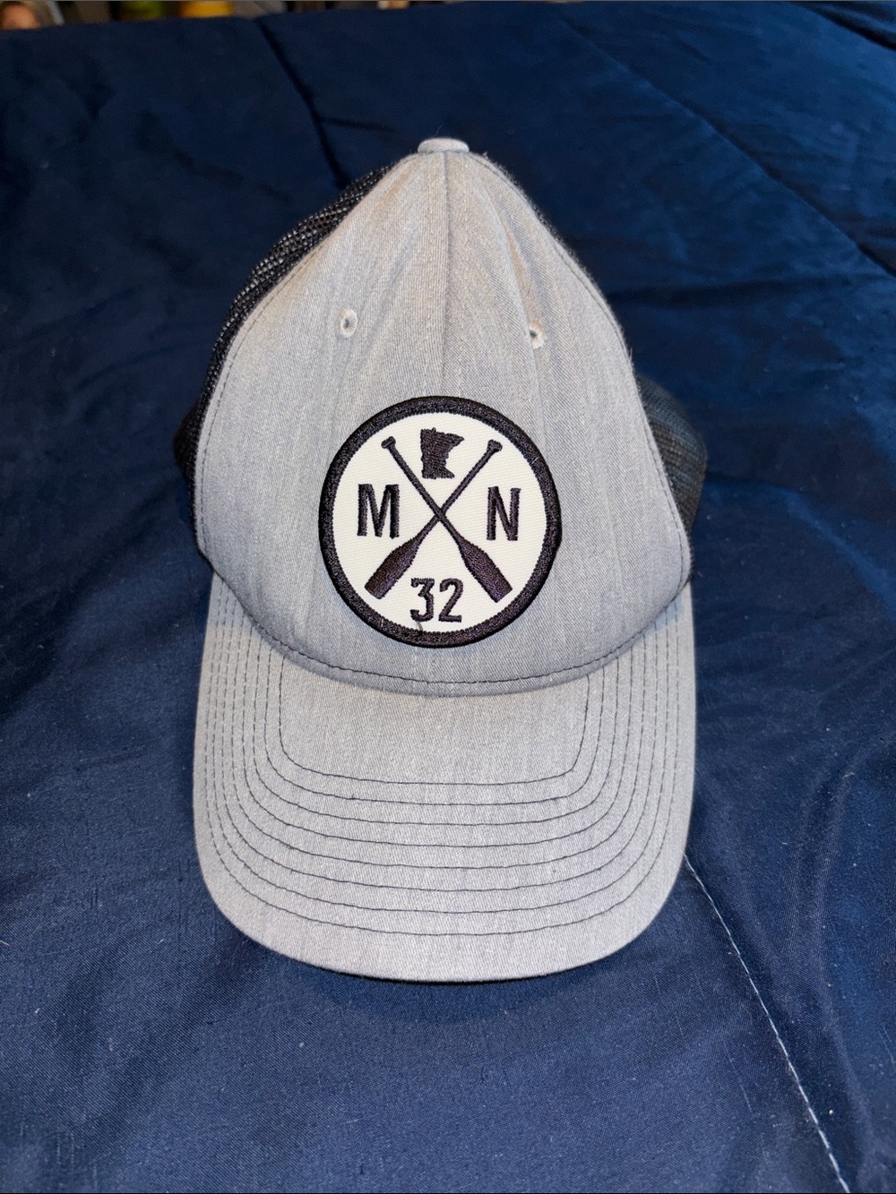 MN Grey Trucker Hat with Patch Emblem Minnesota Boutique Hat Men’s Women’s